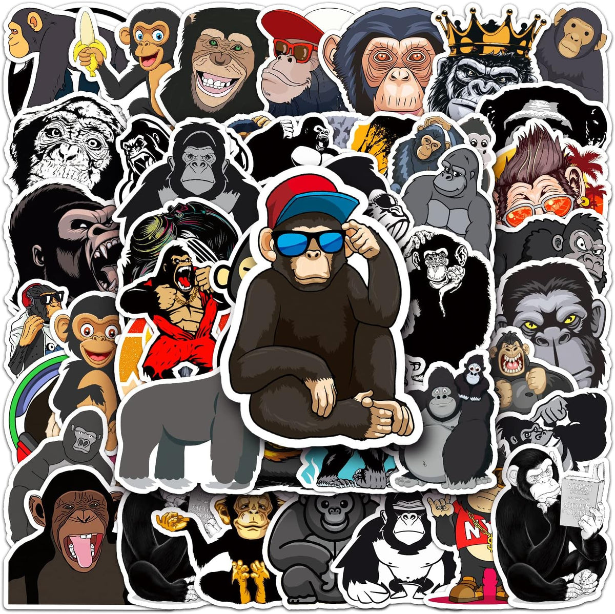 Wild Animals Cool Funny 50-100 Vinyl Stickers Water Bottles Gifts Waterproof Laptop Guitars Luggage Bike iPhone Skateboards Helmet MacBook Ipad Phone Cover (Gorilla, 50)