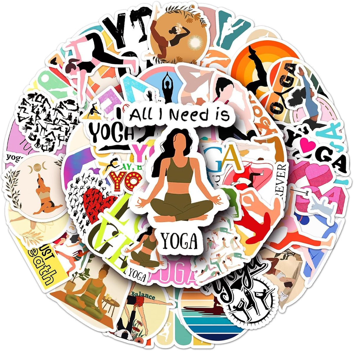 Yoga Stickers for Laptop (50 PCS),Gift for Children Teens Adults Girl Boys,Waterproof Stickers for Water Bottle,Yoga Vinyl Stickers for Scrapbook,Skateboard,Bike,Phone,Dairy