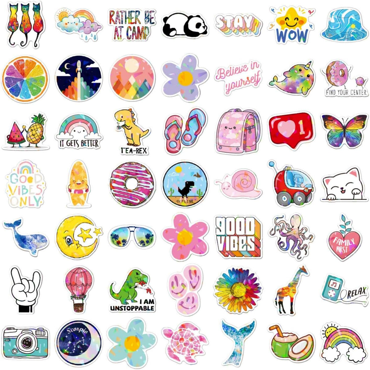 Tabanzhe 100PCS Water Bottle Stickers-Cute Waterproof Cartoon Stickers Vinyl Aesthetic Decals for Computer Phone Skateboard Luggage Laptop Kids Adults