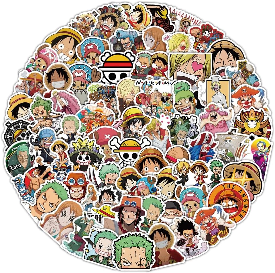 100PCS OP Anime Sticker Pack, Cool Cartoon Vinyl Decals for Laptop Water Bottle Phone Skateboard, Gift for Men Women Fans