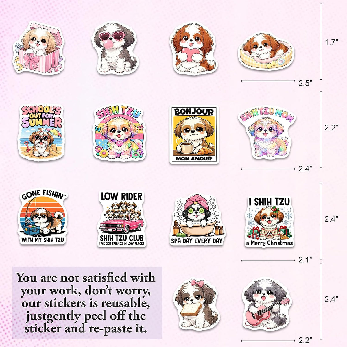 BEATRI Shih Tzu Stickers 50Pcs Positive Dog Waterproof Vinyl Decor & Party Favors for Laptop, Water Bottle, Skateboard & Travel Gear | Non-Repeating Decals, High-Definition Print