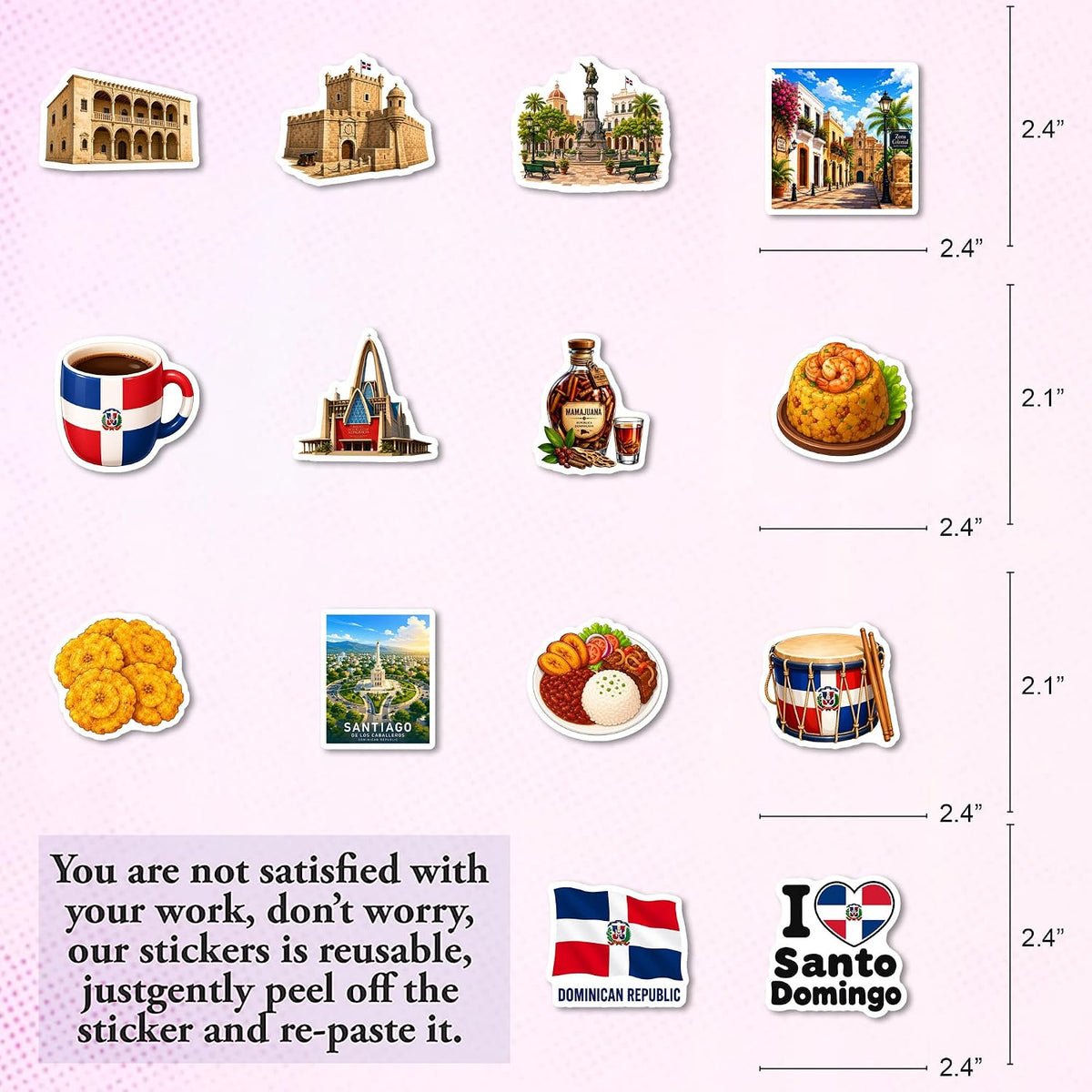 BEATRI Dominican republic Stickers 50Pcs Waterproof Vinyl Travel Country Decor & Party Favors for Bicycle, luggage, Water Bottle, Journaling & Travel Gear | Non-Repeating Decals, High-Definition Print