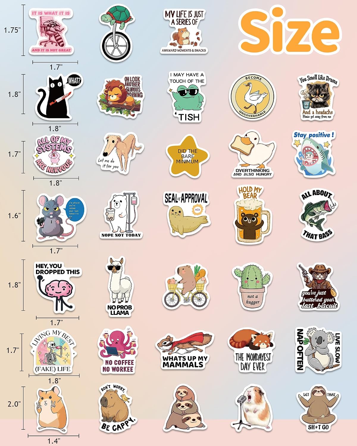 300 Pcs Funny Stickers for Adults, Water Bottle Vinyl Meme Laptop Waterproof Cute Sticker Pack, Scrapbook Planner Journal Stickers Supplies Gifts for Men Women Hard Hat Bumper