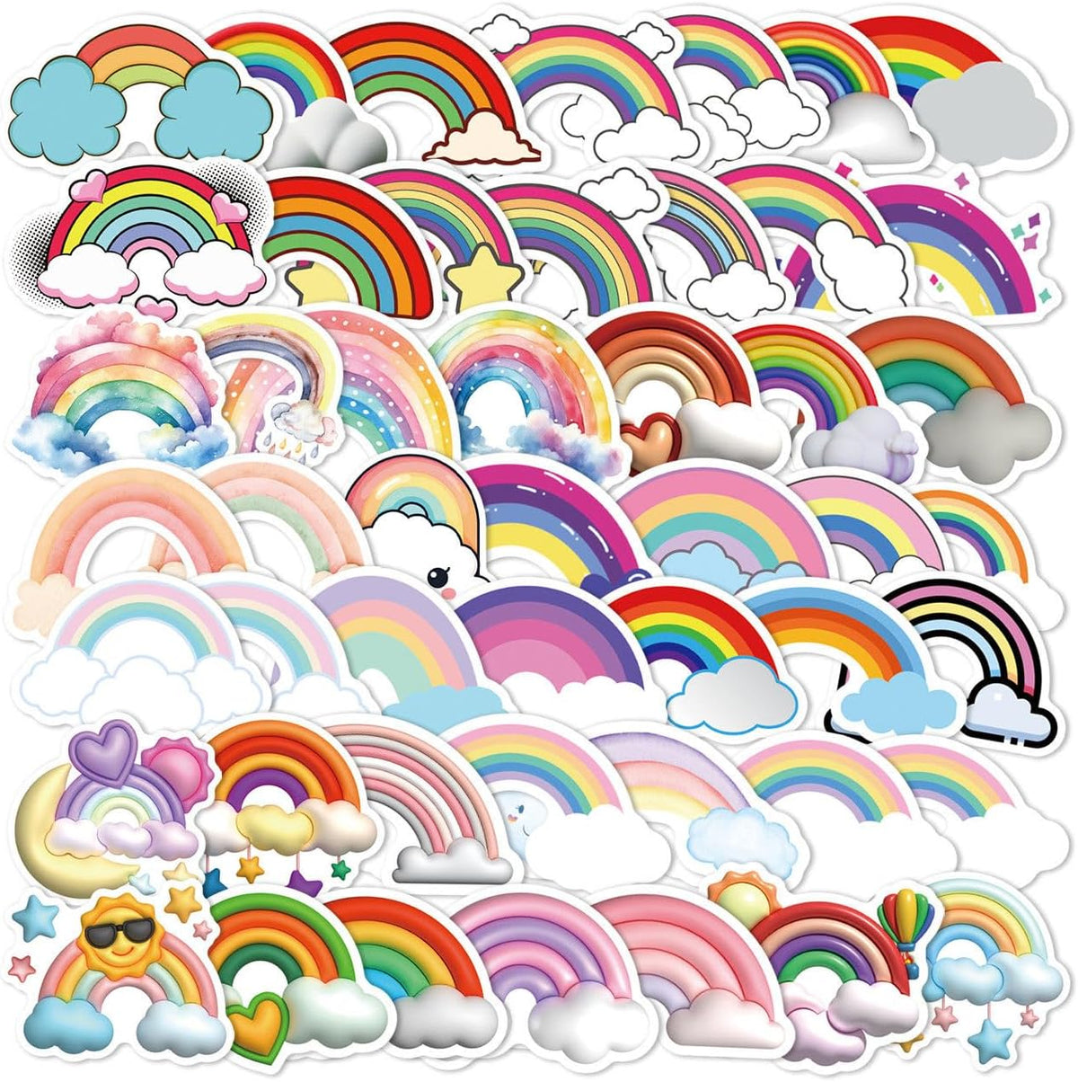 100pcs Rainbow Stickers, Colorful Waterproof Rainbow Stickers, DIY Stickers for Bottle Laptop Skateboard Luggage Car Guitar Computer Refrigerator Parties, Vinyl Decoration Stickers for Girls, Cartoon