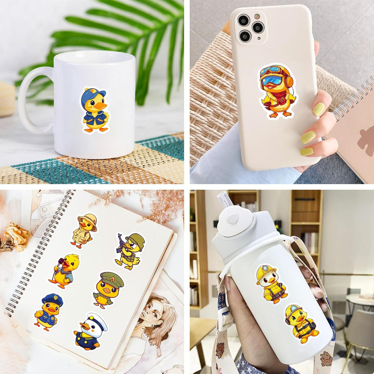 Omeblos Cute Yellow Duck Stickers, 50PCS for Kids Teens Adults, Cute Animal Stickers, for Laptops, Water Bottles, Guitar, Skateboard, Phone Case, Laptop, Motorcycle, Car Helmet, DIY Crafts