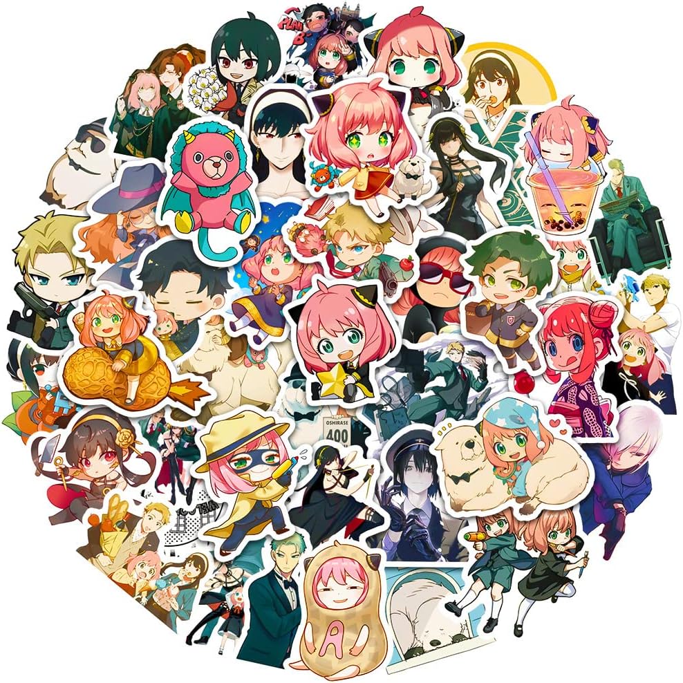 SPYxFAMILY 50pcs Cartoon Stickers for Water Bottles Luggage Bike Car Sticker Cute Party Supplies for Teens Adults