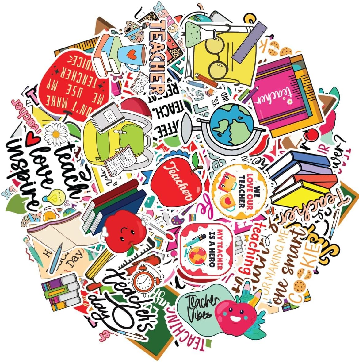 NAMRIST Sticker 50 PCS with 5 Sheets Vinyl Decal Teacher Removable Luggage Phone Laptop Skateboard Bike Waterproof PC Bottle Guitar Label Car Motorcycle Funny Gift