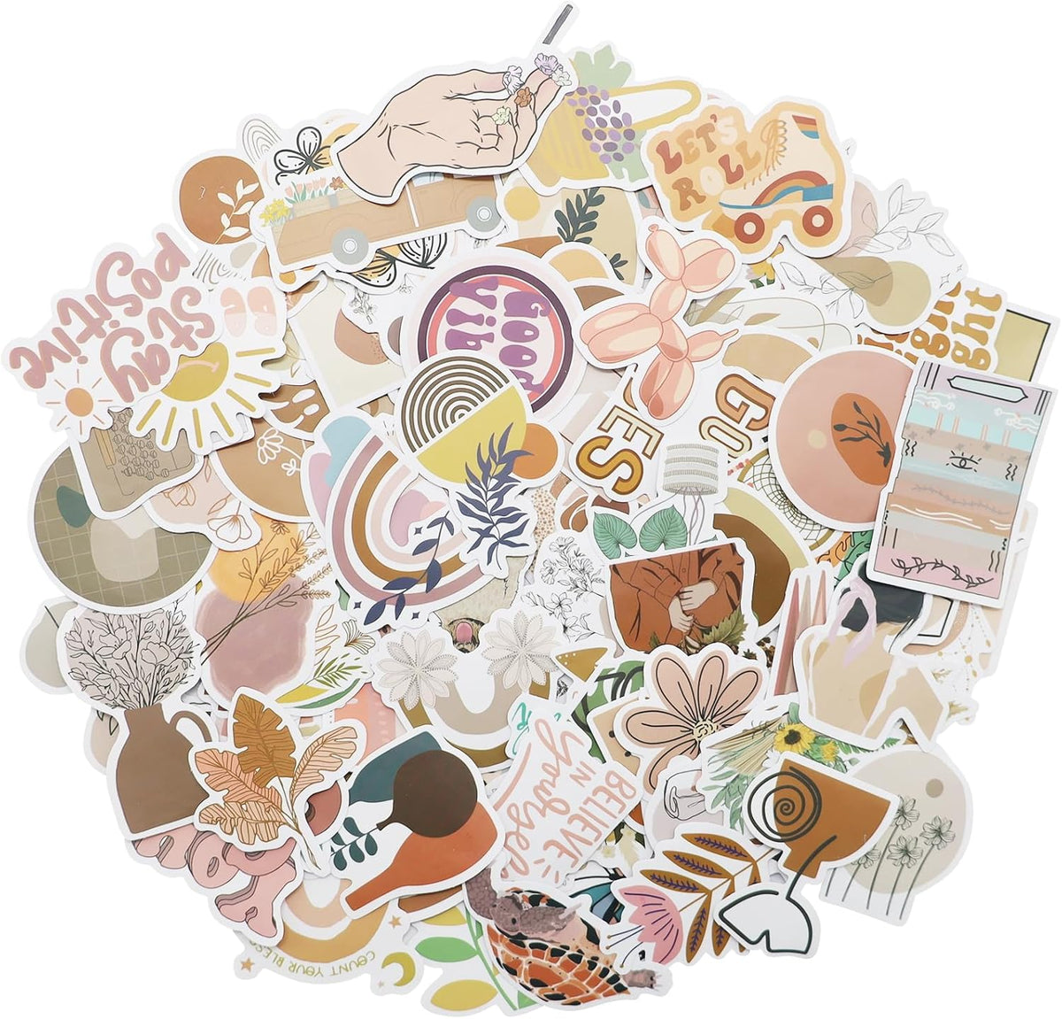 100pcs Vintage Aesthetic Stickers -100pcs Aesthetic Stickers Bohemian Style Scrapbooking Accessories for Cell Phone Bag Laptop Skateboard