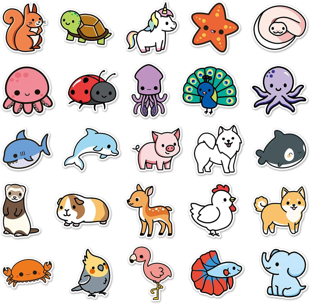 Animals and Stuff Cute Cool Funny 100 Vinyl Stickers Water Bottles Gifts Waterproof Laptop Guitar Luggage Bike iPhone Skateboards Helmet MacBook Ipad Phone Cover (Cute Animals #3, 100)