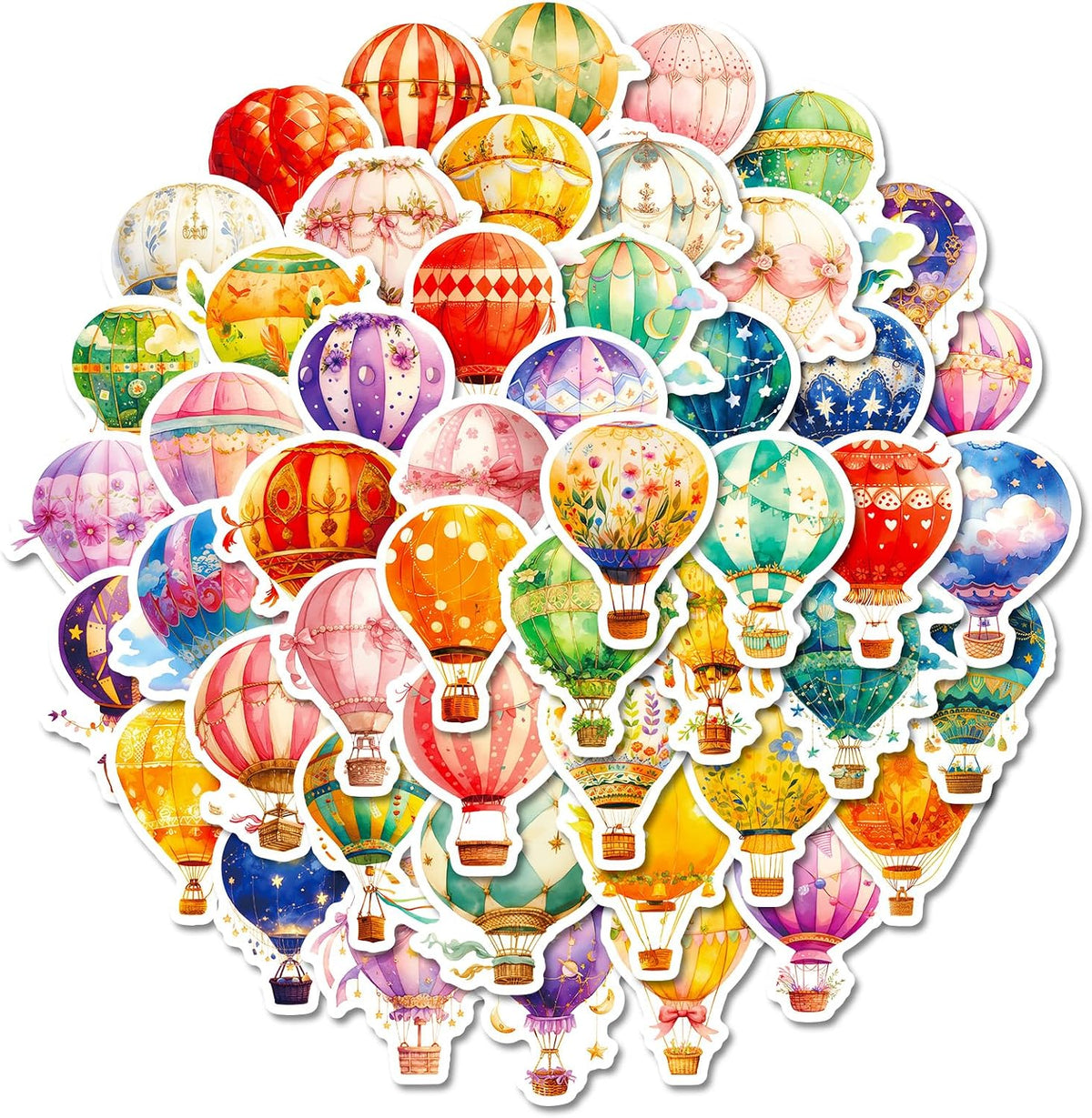 50PCS Hot Air Balloon Stickers for Kids Vinyl Balloons Stickers Waterproof Cartoon Fire Balloon Sticker Creativity Balloons Decals for Laptop Journaling Water Bottles Classroom