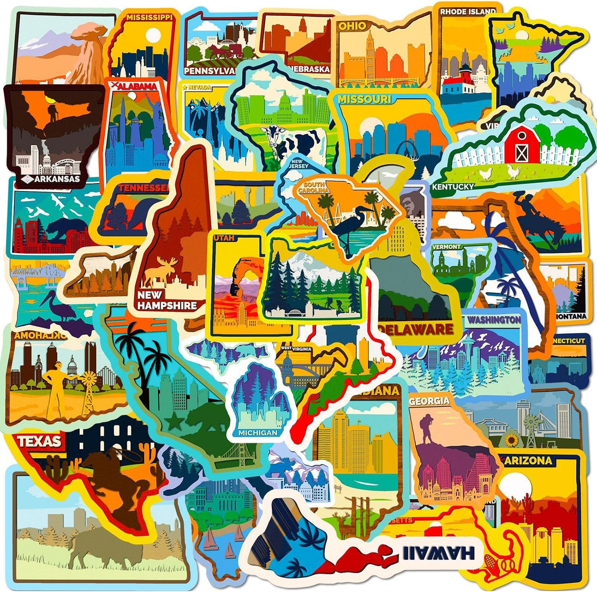 American States Stickers for Laptop (50 PCS),Gift for Children Teens Adults Girl Boys,Waterproof Stickers for Water Bottle,USA Vinyl Stickers for Scrapbook,Skateboard,Bike,Phone,Dairy