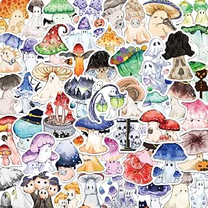 50 PCS Halloween Mushrooms Sticker Funny Aesthetic Stickers for Kids Ghost Pumpkin Sticker for Waterbottle Laptops Halloween Holiday Party Favors Decorations Stickers