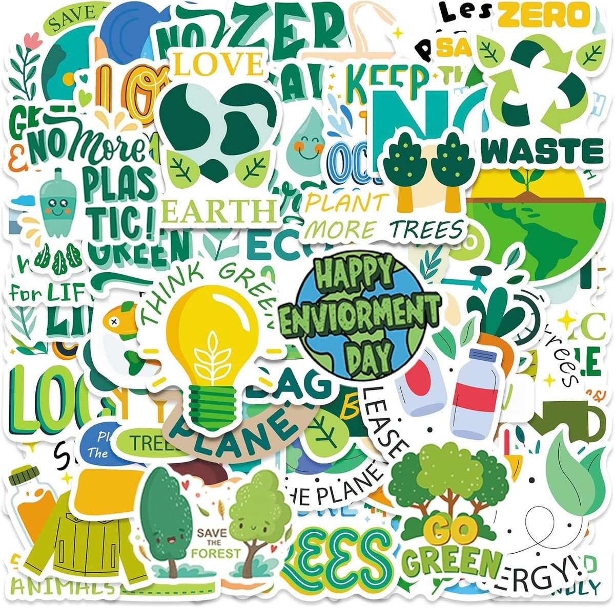 Environmental Protection Stickers 100PCS, Waterproof Vinyl Save Planet Earth Decals for Water Bottle Journal & Scrapbook, Laptop Luggage Skateboard Guitar