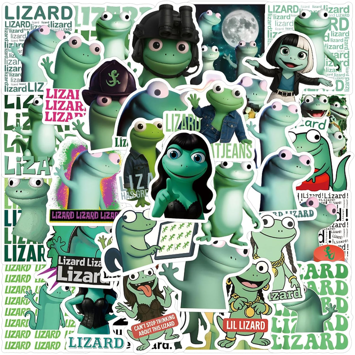 50Pcs Lizard Meme Stickers Lizard Toy Cartoon Decal Fashion Aesthetic Sticker Pack Vinyl Waterproof Decal for Laptop, Water Bottle, Skateboard, Scrapbooking for Girl Kids Teens Adult