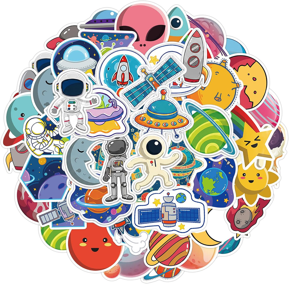 QTL Waterproof Cartoon Watercolor Vinyl Stickers Pack for Laptop Scrapbooking (50 Pcs Space Style)