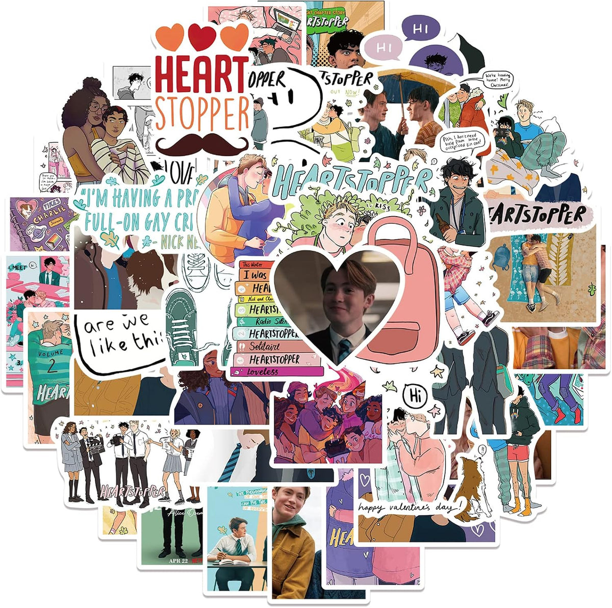 50Pcs Heartstopper Anime Stickers Laptop Scrapbook Phone Computer Skateboard Anime Stickers Vinyl Waterproof Aesthetic Personalised Stickers for Teens Boys Girls Adults Children