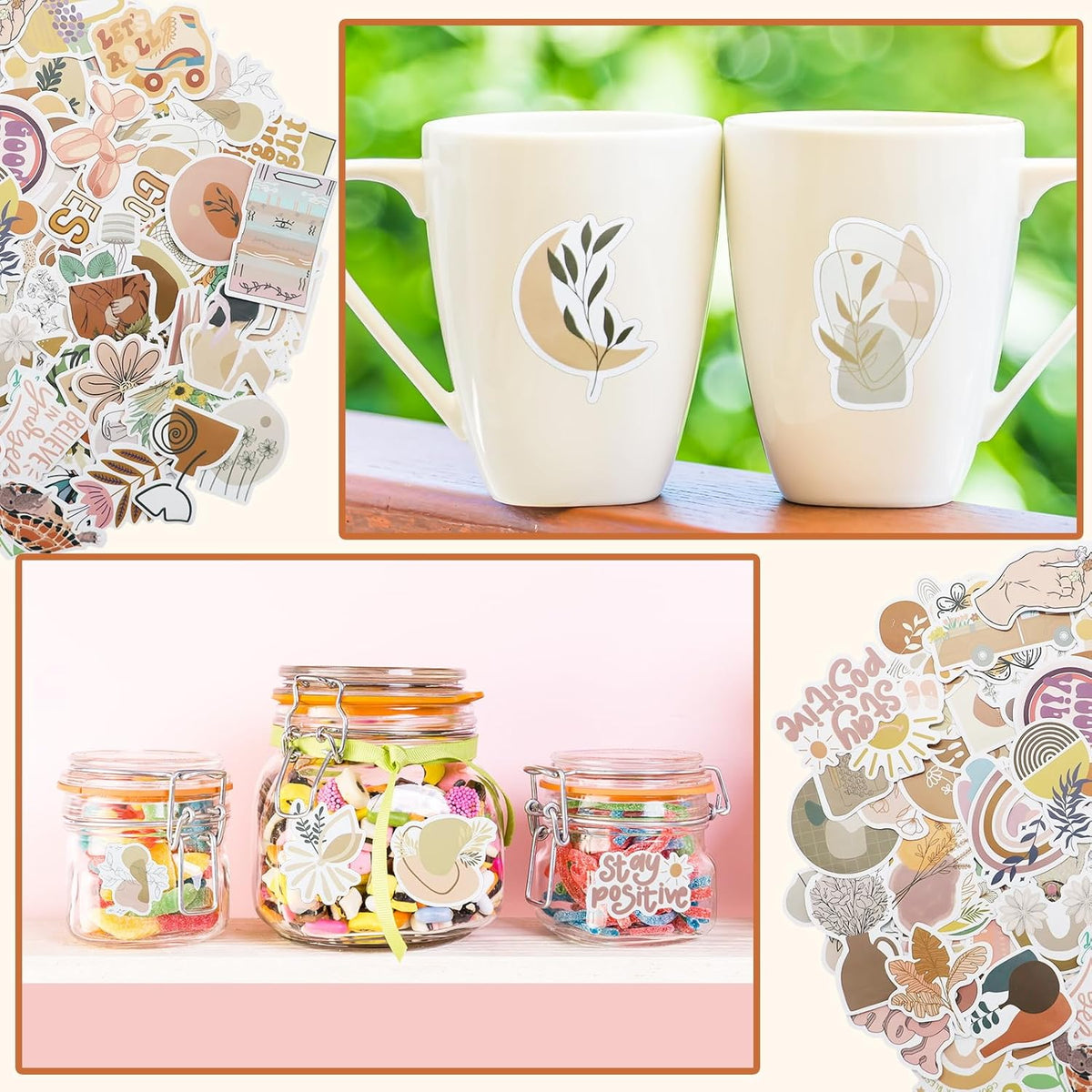 100pcs Vintage Aesthetic Stickers -100pcs Aesthetic Stickers Bohemian Style Scrapbooking Accessories for Cell Phone Bag Laptop Skateboard