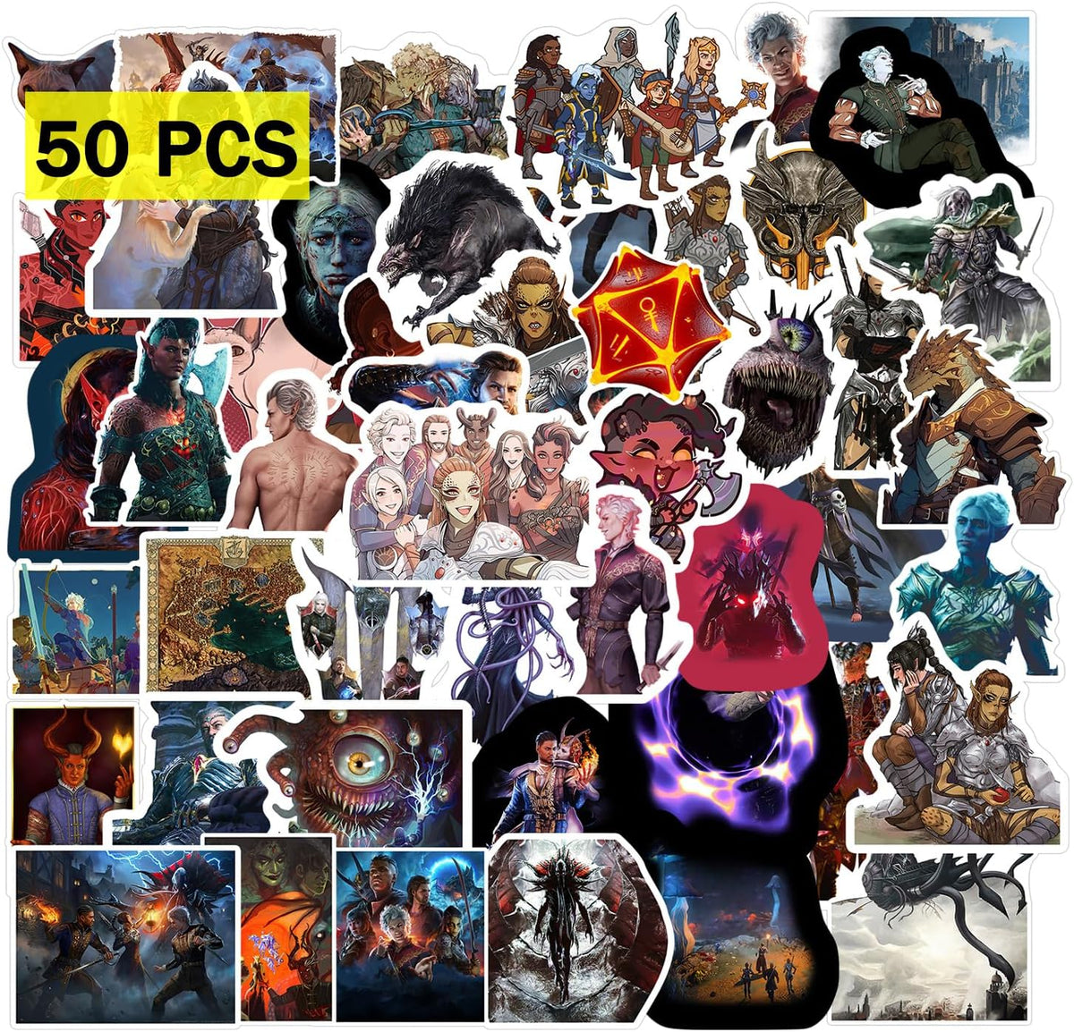 GTOTd Baldur's Gate Stickers (50Pcs,Large Size) Gifts Merchandise Merch Party Supplies Vinyl Water Bottle Luggage Guitar Skateboard Cute Aesthetic Manga Gifts for Teens