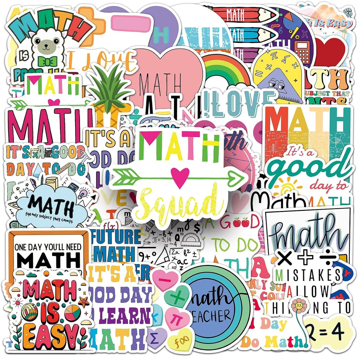 100 Pcs Math Stickers, Vinyl Waterproof Math Stickers for Water Bottles, Laptop, Notebook, Scrapbook, Luggage, Cell Phone, Helmet, Party Favors