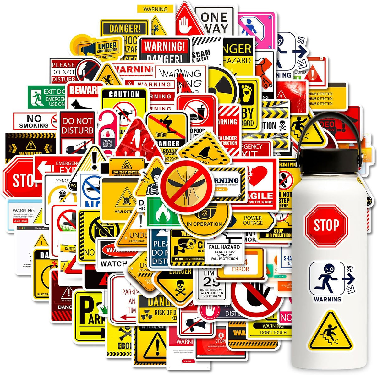 100PCS Warning Sign Stickers for Kids Funny Road Signs Stickers for Water Bottles Cute Identification Decals Street Signs for Laptop Hydroflask Journaling Classroom