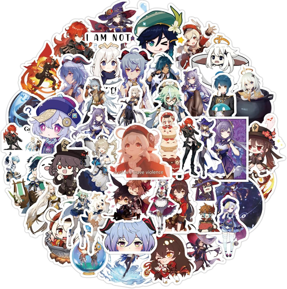 50pcs Genshin Impact Stickers, Cute Anime Cartoon Genshin Impact Game Waterproof Vinyl Decal for Teen Kids Laptop, Travel Case, Phone, Bike, Water Bottle, Guitar, Computer, Skateboard
