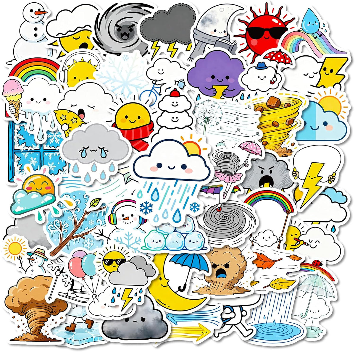 APAREAL Cartoon Weather Stickers Pack of 50 Graffiti Cute Clouds Waterproof Stickers for Laptop Scrapbooking Journal Kindle Skateboard Motorcycle Suitcase Bicycle MacBook