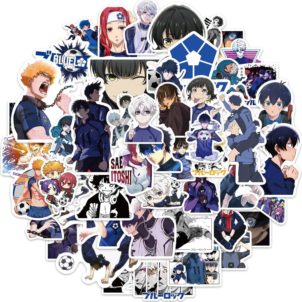 50Pcs Anime Stickers Pack, Vinyl Waterproof Anime Stickers for Water Bottles Skateboard Laptop Guitar Luggage Cars, Blue Lock Anime Theme Stickers for Adults Teens Kids (Anime)