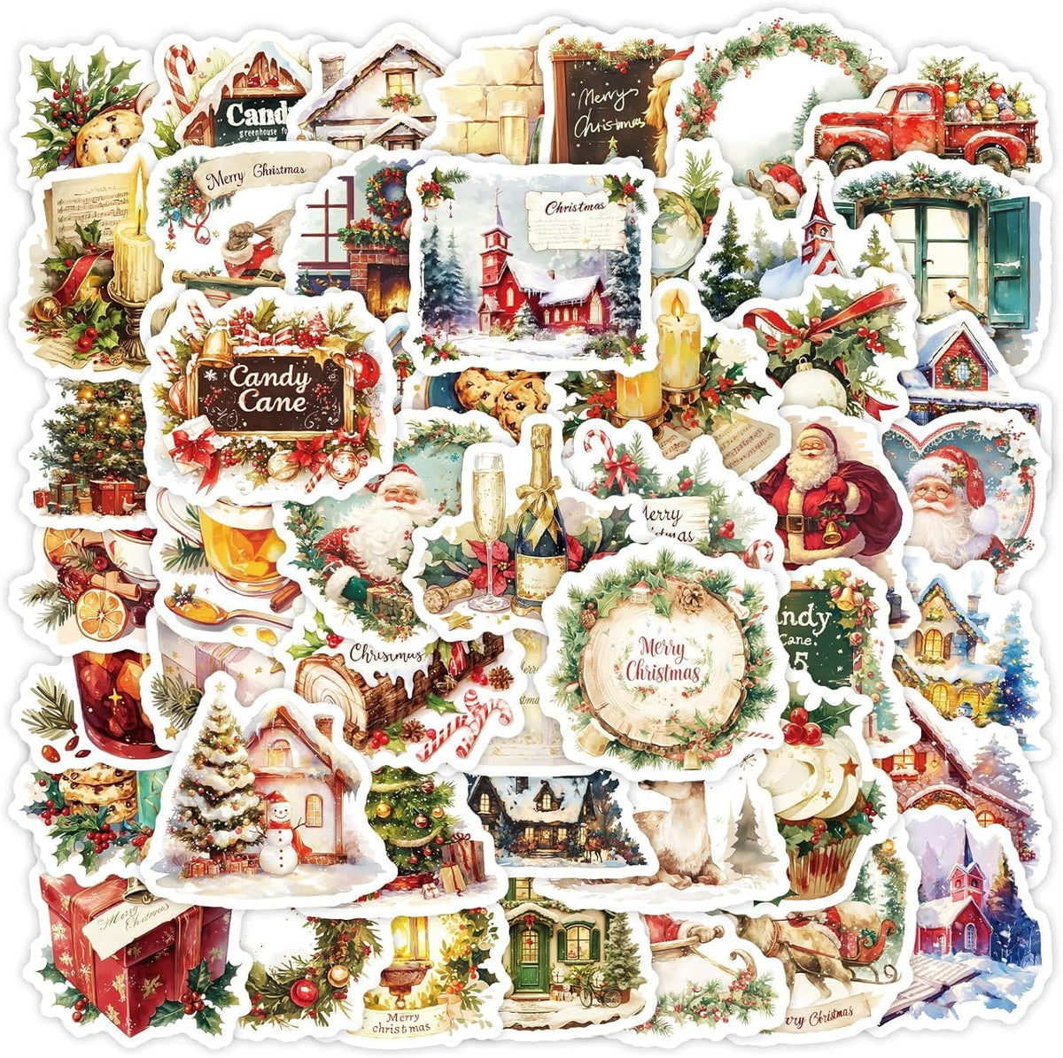 50 Pcs Christmas Stickers Vinyl, Waterproof Holiday Stickers for Crafts, Xmas Party Favors, Kids Scrapbook & Card Making Decals, Bulk Christmas Stickers Pack (Hot Christmas Stickers)