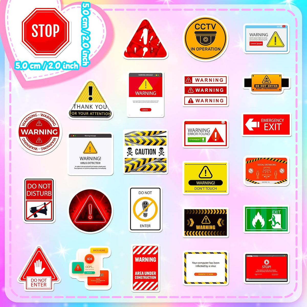 100PCS Warning Sign Stickers for Kids Funny Road Signs Stickers for Water Bottles Cute Identification Decals Street Signs for Laptop Hydroflask Journaling Classroom