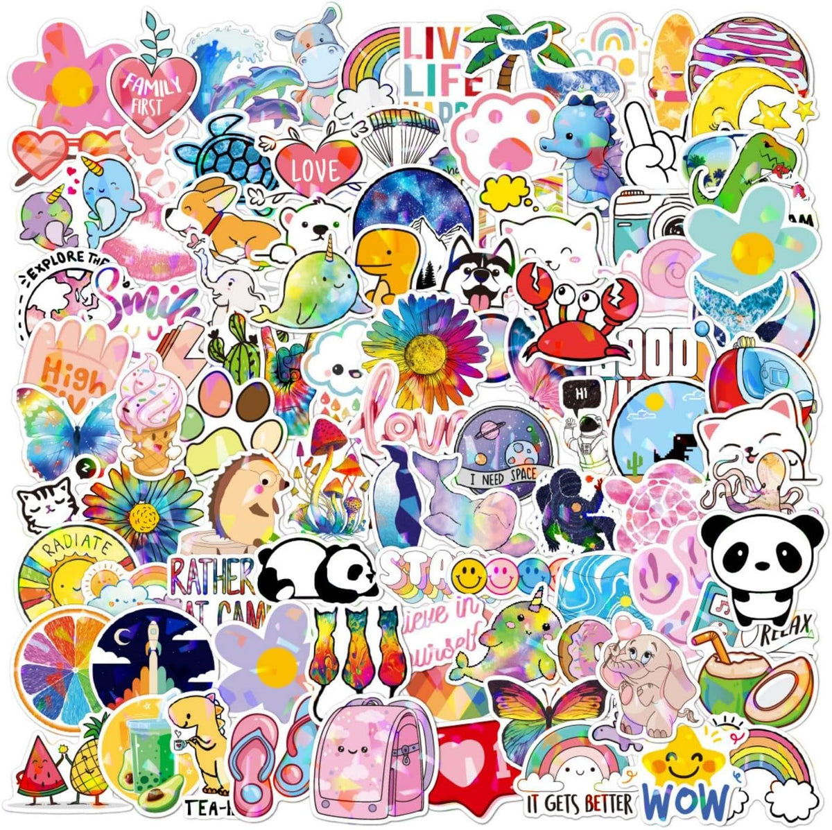 Tabanzhe 100PCS Water Bottle Stickers-Cute Waterproof Cartoon Stickers Vinyl Aesthetic Decals for Computer Phone Skateboard Luggage Laptop Kids Adults