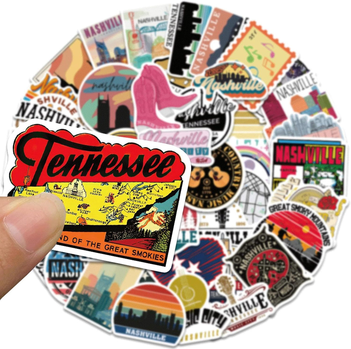 100PCS Nashville Tennessee Stickers,Cool Travel Stickers,Waterproof Vinyl Stickers for Water Bottles,Laptop,Luggage,Teens Adults,Keyboards,Backpacks,Skateboards,Luggage,Water Bottles,Scrapbooks
