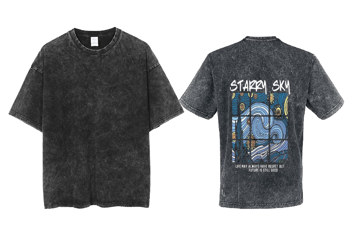 Starry Night Back text One Size t- shirt Washed Back 60