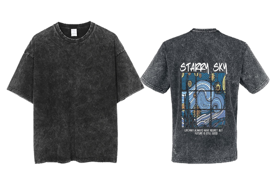 Starry Night Back text One Size t- shirt Washed Back 60