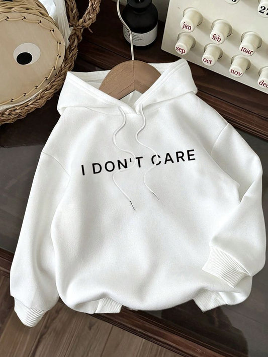 I DON'T CARE Hoodie Oversized White
