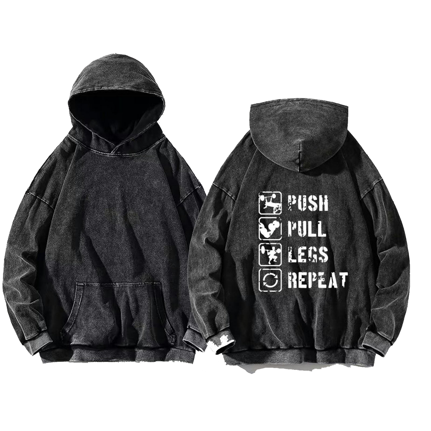 Push, Pull, Legs, Repeat oversize hoodie Washed back 83