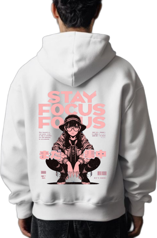 STAY FOCUS FOCUS Back text oversize hoodie White back 84