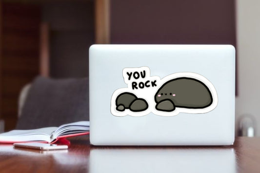 "You Rock" Cute Kawaii Rock Laptop Sticker, Punny Positivity Vinyl Decal for Laptop, Water Bottle, Journal, and Phone