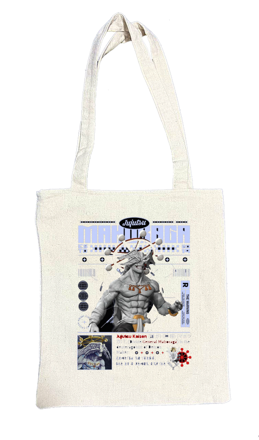 Mahoraga Back text tote bag beige 84