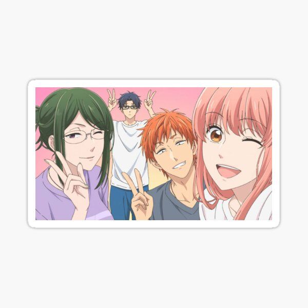Wotakoi Love Is Hard for Otaku Anime Sticker - Main Characters Group Selfie Vinyl Decal for Laptop, Water Bottle, Journal, and Phone Case