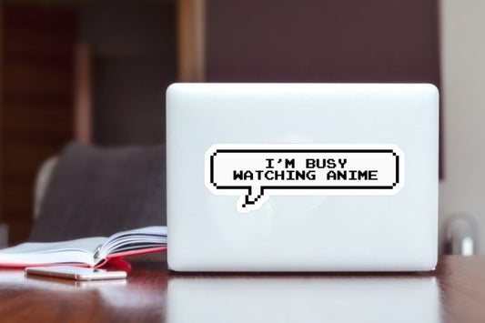 "I'm Busy Watching Anime Laptop Sticker, Cute Pixel Speech Bubble Vinyl Decal, Waterproof Aesthetic Sticker for Water Bottle, Hydro Flask, and Anime Lover Gifts