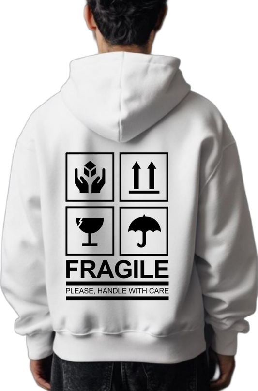 FRAGILE Back text oversize hoodie White back 89