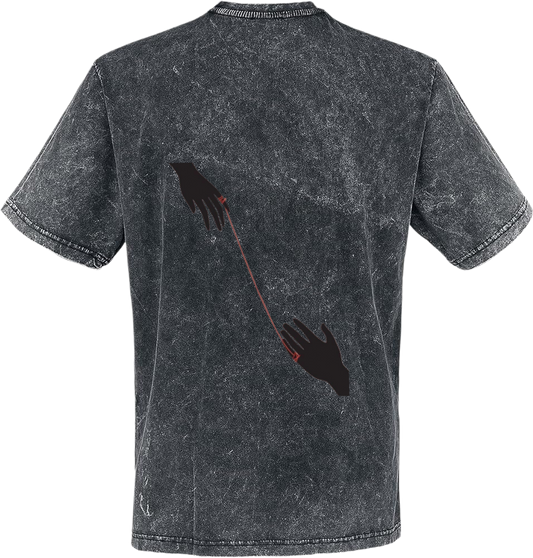 Two hands connected by a red thread t- shirt One Size Washed Back 8