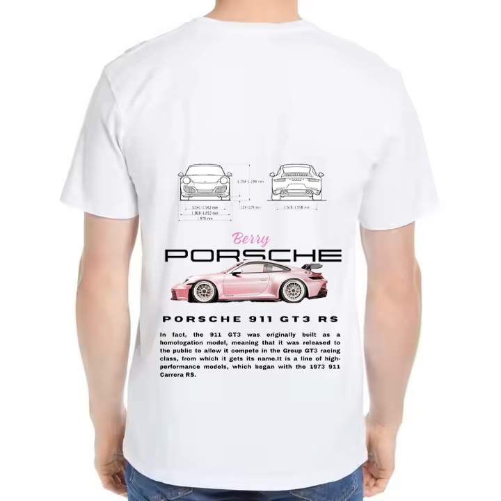 Porsche 911 GT3 RS Car t- shirt One Size White Back 7