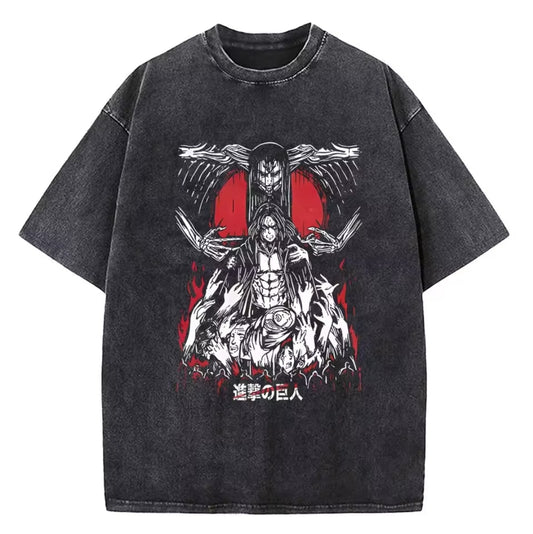 Anime Attack on titan shingeki no kyojin eren levi mikasa Aot washed acid  Oversize  t- shirt R 8