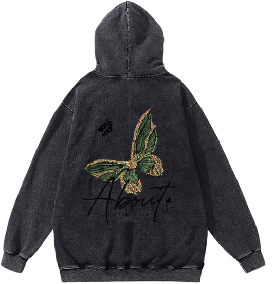 butterflies Oversize Hoodie Washed gray Back  8