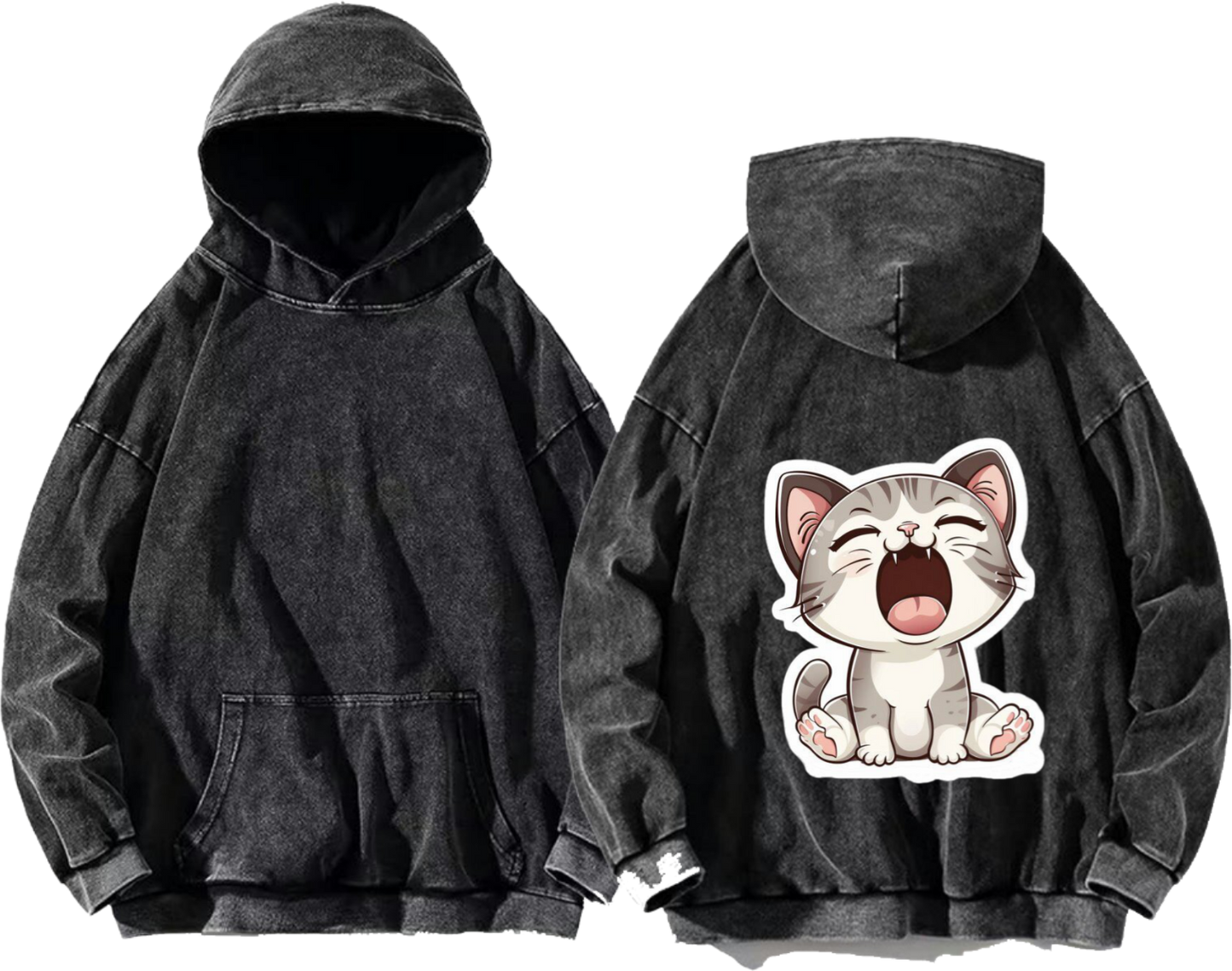 cute cartoon cat One Size hoodie Washed Back 8