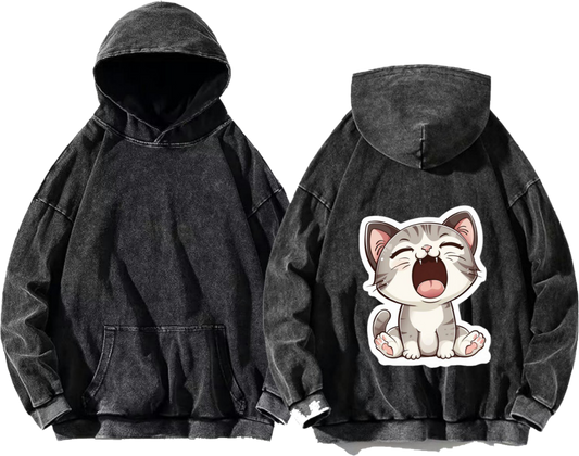 cute cartoon cat One Size hoodie Washed Back 8