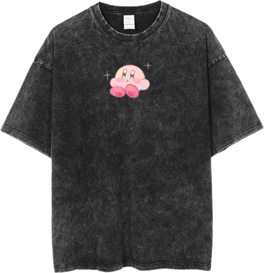 Vintage Washed Kirby Anime Graphic T-Shirt, Kawaii Y2K Aesthetic Grunge Tee, Casual Oversized Short Sleeve Top 8