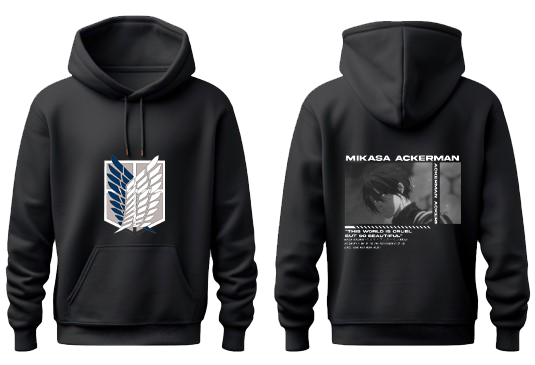 Anime Attack on titan shingeki no kyojin eren levi mikasa Aot Black Oversize HOODIE back 8