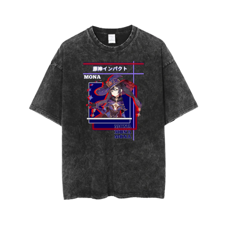 Genshin Impact Mona t- shirt Over Size Washed 8